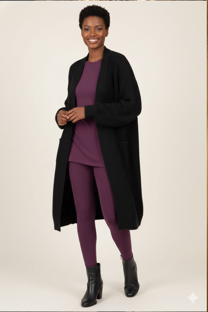 Long Open Front Knit Cardigan