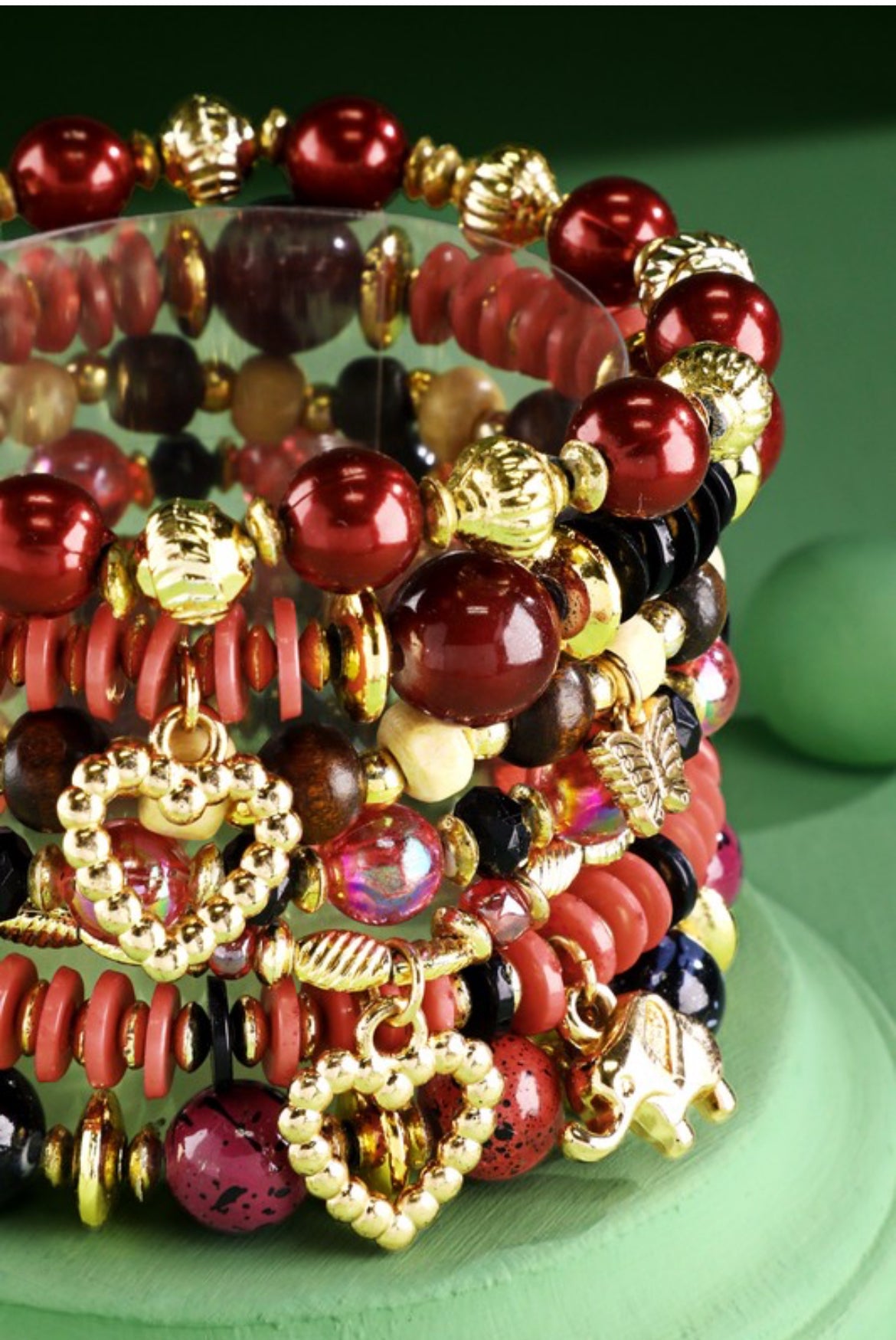 Layered multi bead charm bracelets