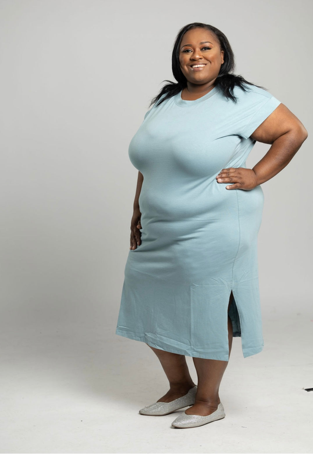 The Perfect Midi Dress Plus (DUSTY BLUE)