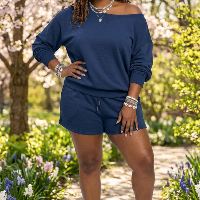 FLEECED BOATNECK 2 PIECE SHORTSET