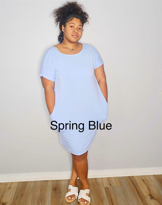 The Plus Chill Dress with Pockets- Spring blue