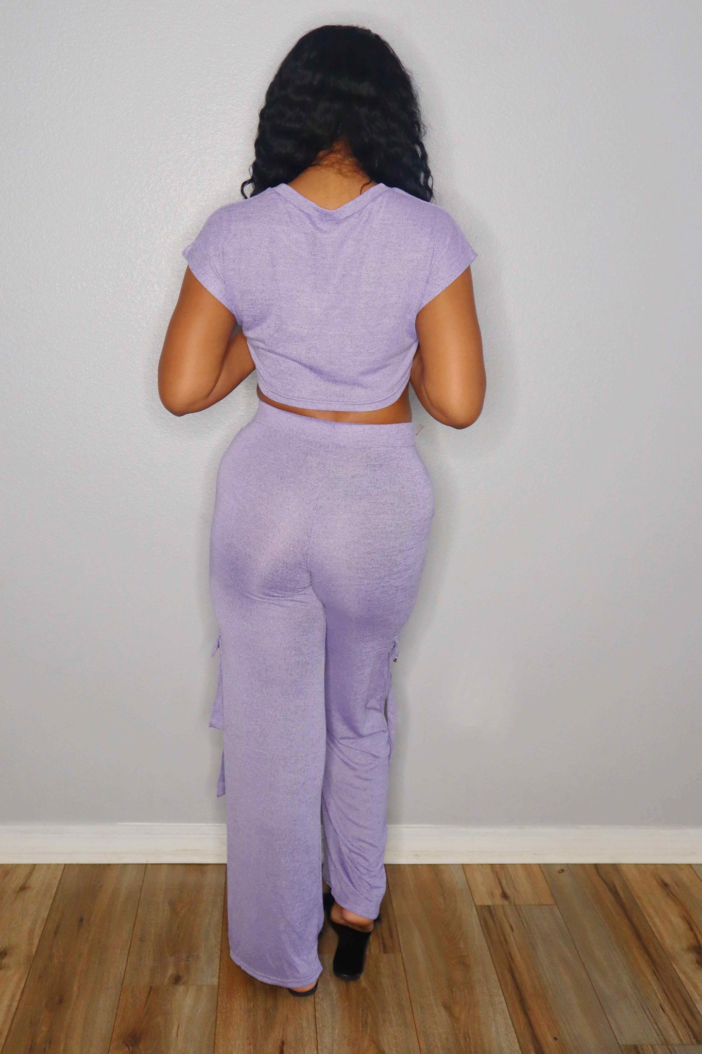 Lavender Crop Top Pants Set with Pockets