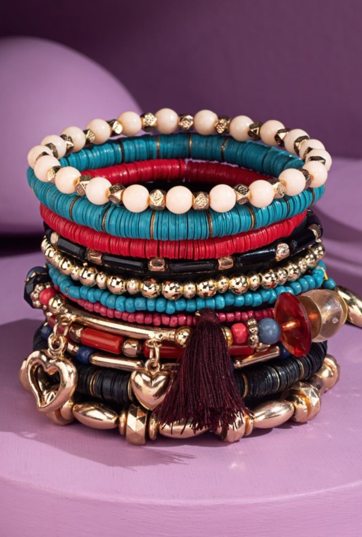 Layered multi bead charm bracelets