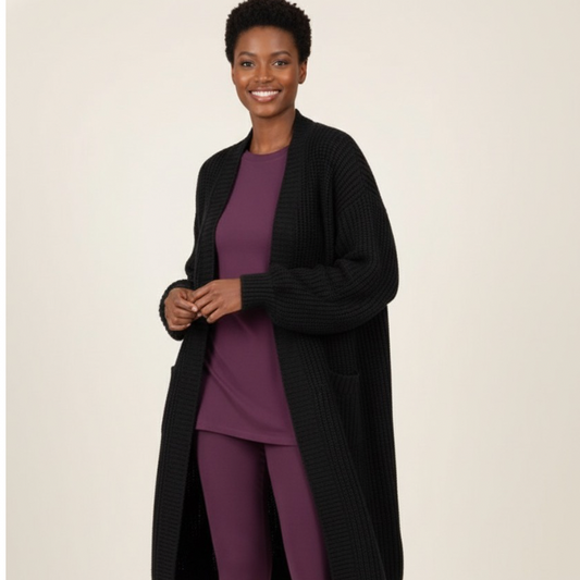 Long Open Front Knit Cardigan